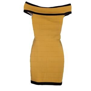 Wow Couture Yellow/Blk Dress zip back Off Shoulder Sz M